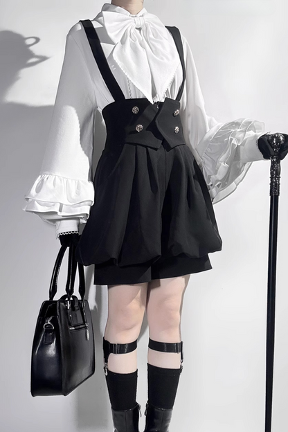 キュート+レトロショートパンツエレガントシャツリボンプリンス予約テールダーク