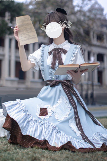 リボンシャツ レトロなヘアゴム ご予約＋ブローチ アリス風クリップスカート サスペンダー