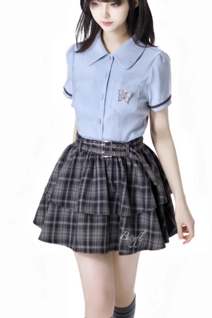 + カレッジショートサスペンダードレス、Bシャツスカート
