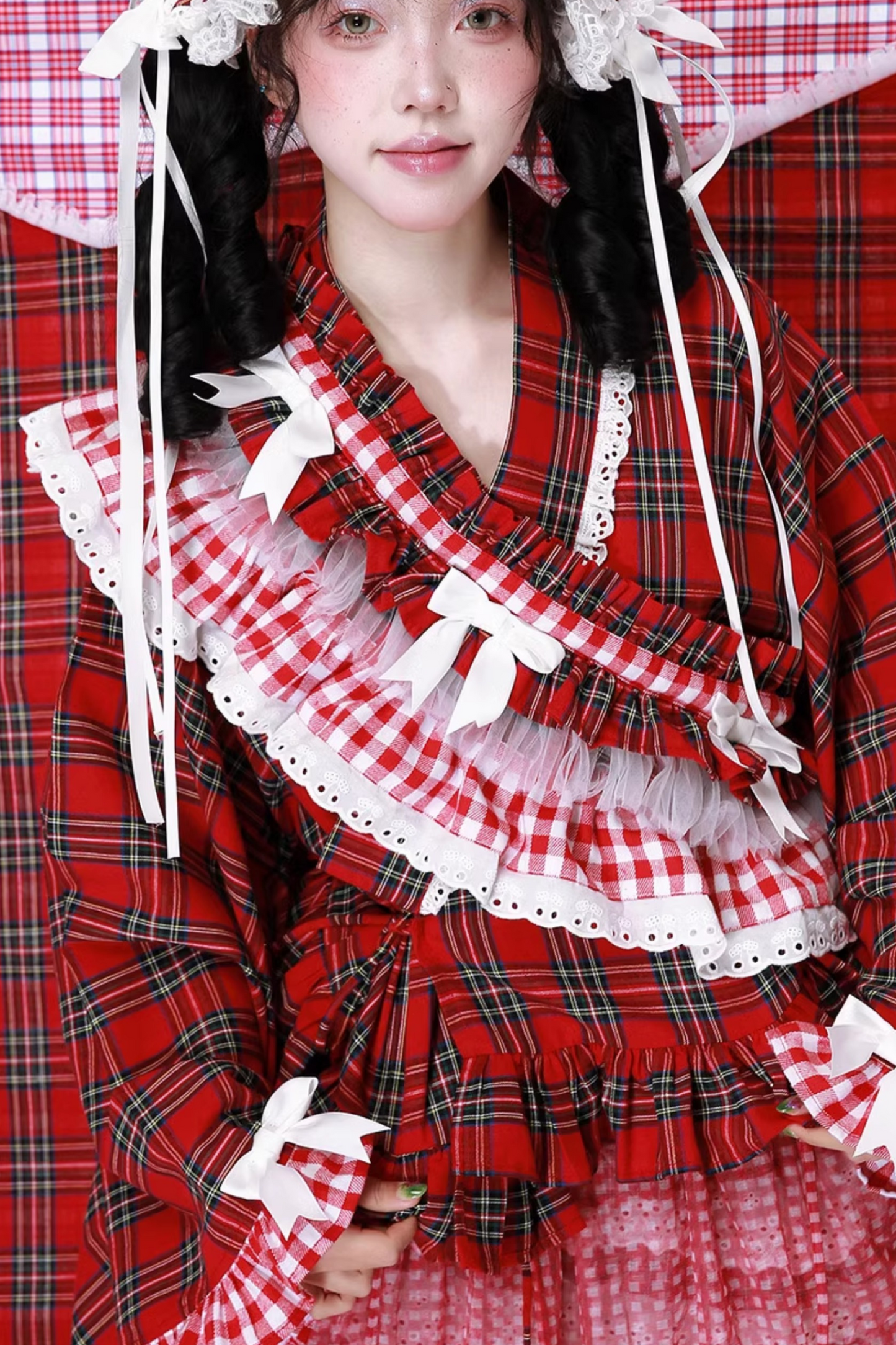 着物風レトロチェックトップス