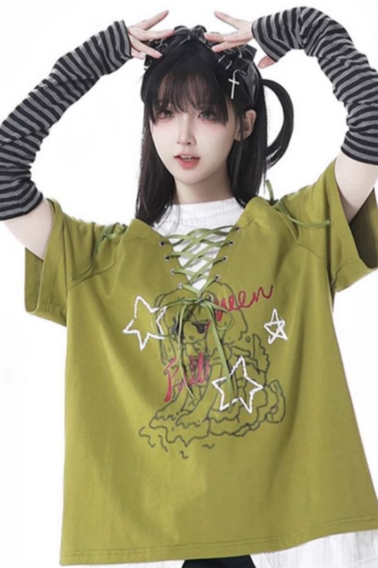 Schlaghose mit Schnürung Illustriertes Top Subculture + Girl