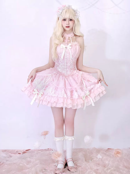 Cross Belle Rosa Neckholder-Korsettkleid Balletcore Lolita JSK