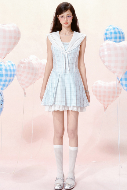 Maritimes Kleid Ärmellos Chic Check