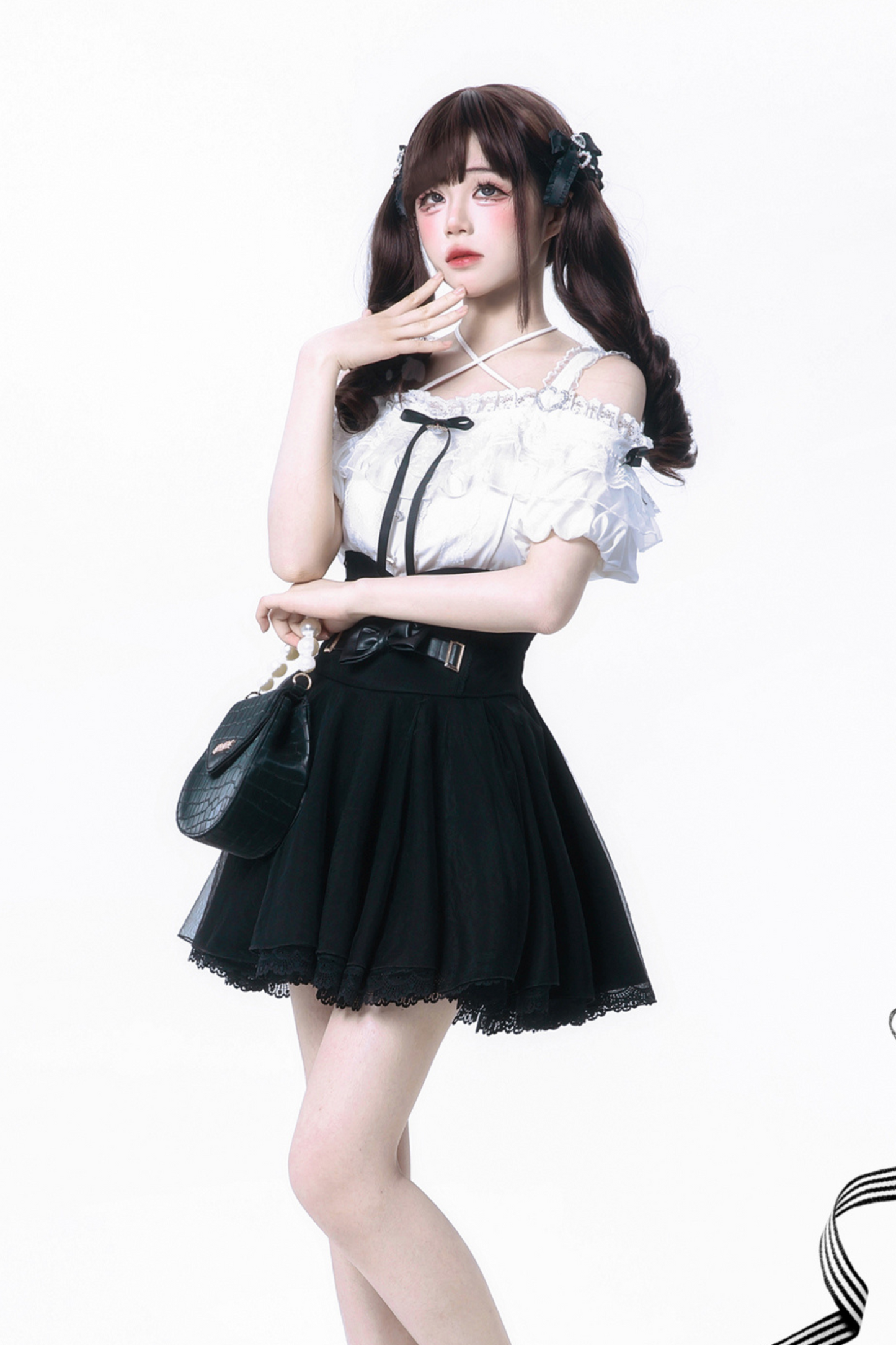 Band + Bluse Rock Produkt Süße Große Mine Bogen Reservierung Taille Hohe