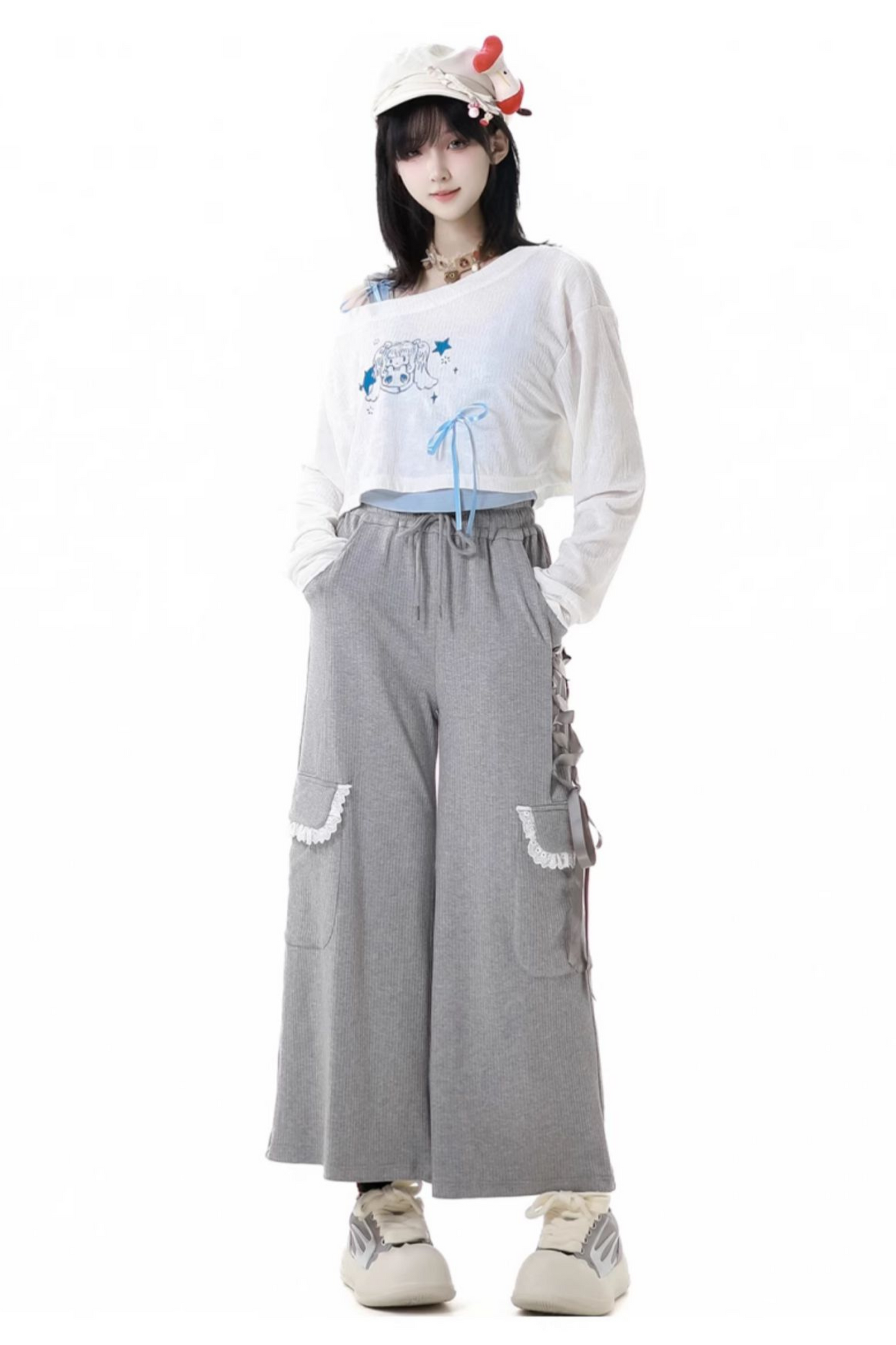 One-Shoulder-Top + Hose mit Schnürung