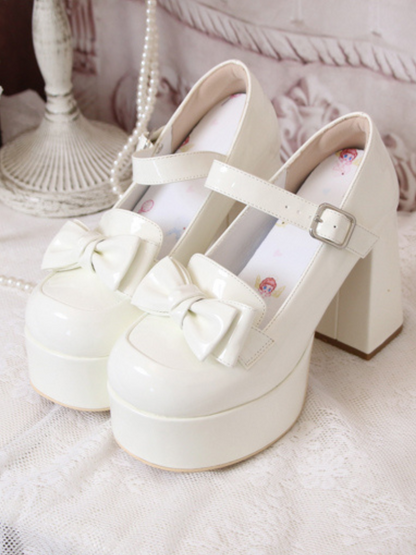 Lolita Single Heel Round High Ribbon Toe