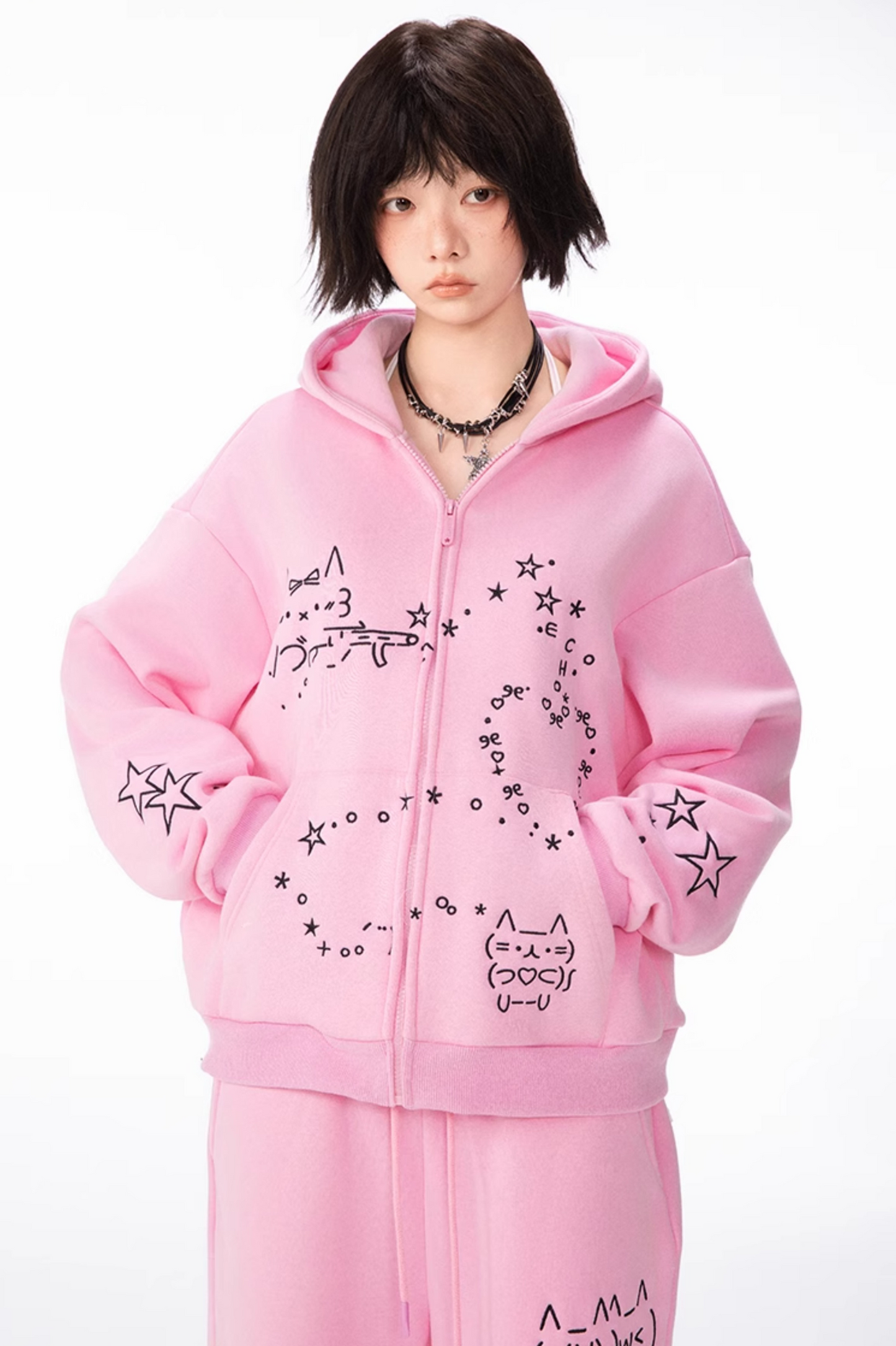 コンピューターレッグ + ストレートフード付きスウェットパンツ ボアパーカー