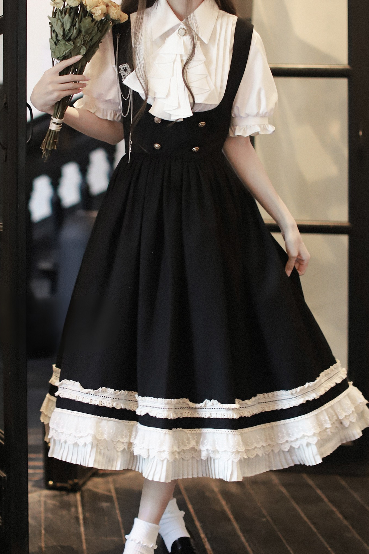 ベスト 英国アイテム ライトリザーブ レトロ カレッジスカート シャツ リボン + ロースタイル ブローチ ネクタイ