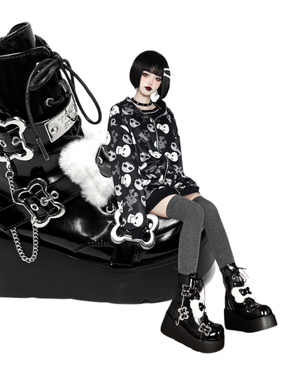 Bone Short Denim Toe Round Small Boots Platform