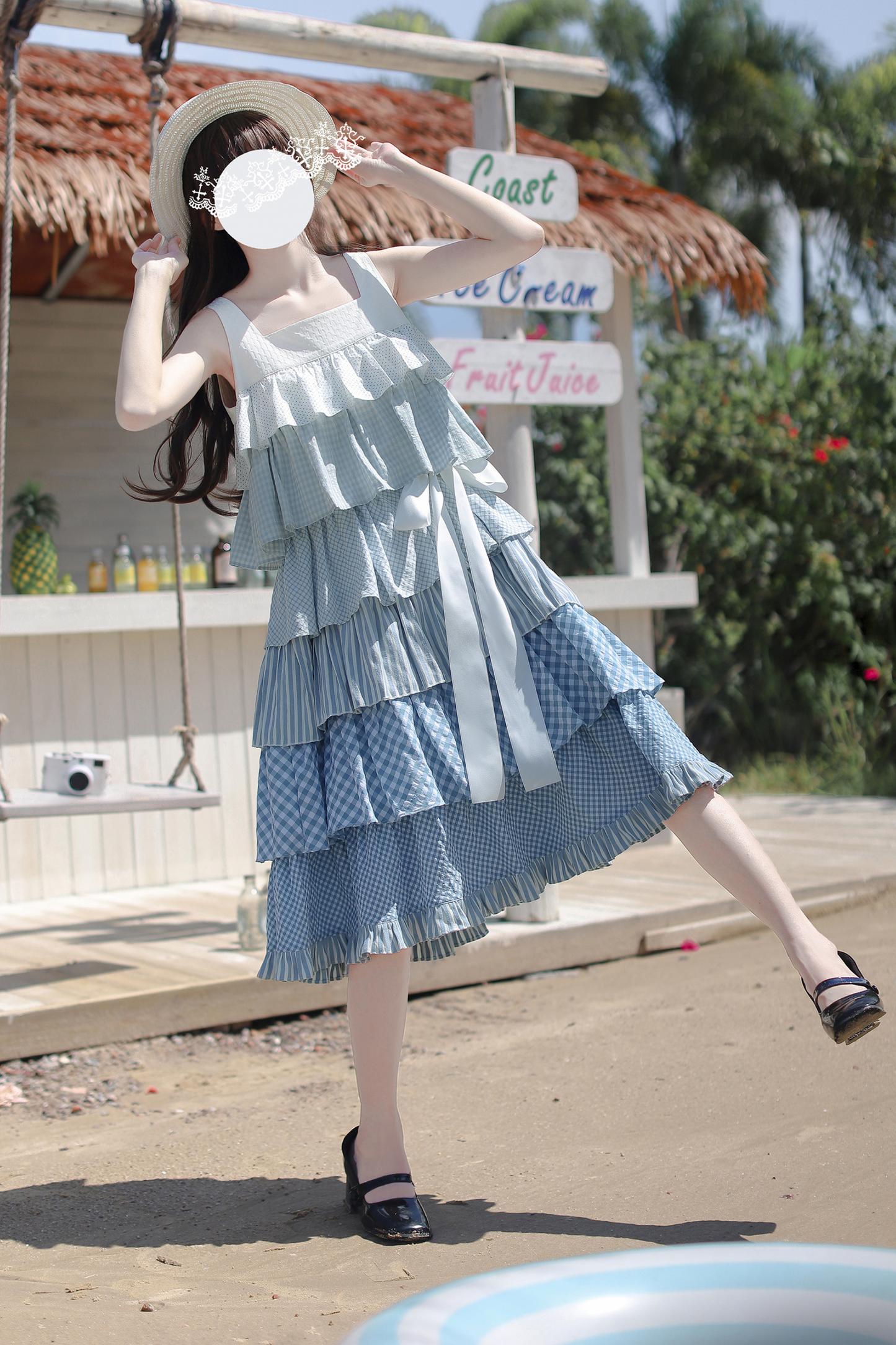 Bandkleid Brosche Himmel gestuft süß + ärmellos