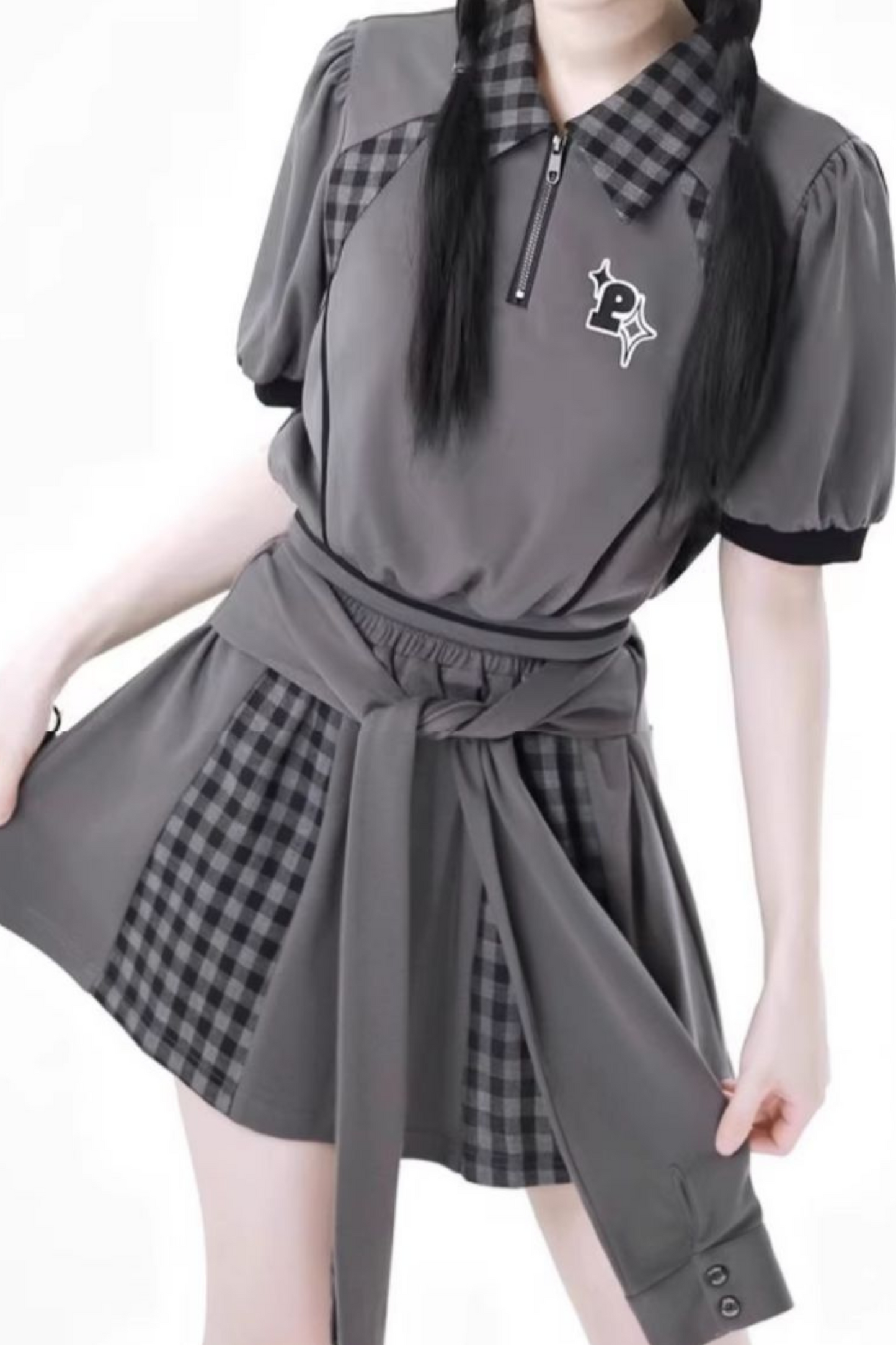 モードトップス チェックパンツ スカート カジュアル ワイド +