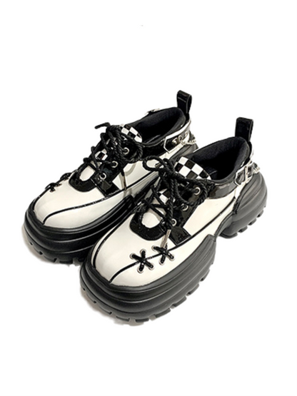 Checkerboard Punk Platform Shoes