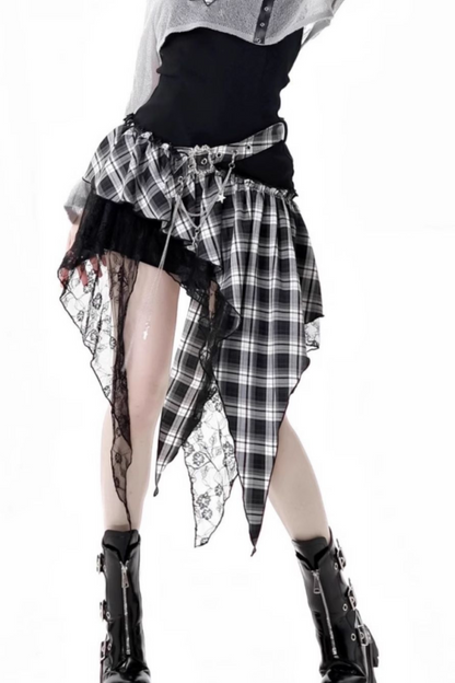 シックなショルダーロックショートワンピース+ショートパンツトップチェック