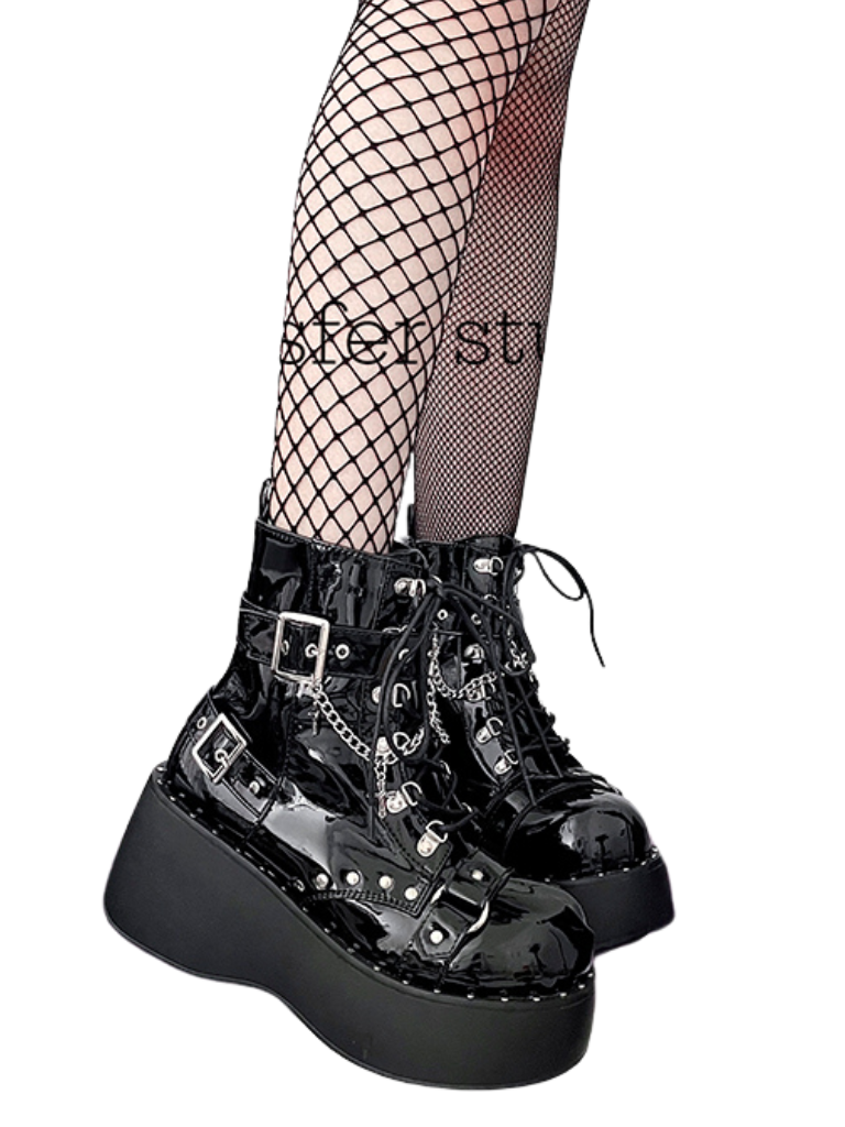 Boots Platform Round Punk Cross Toe