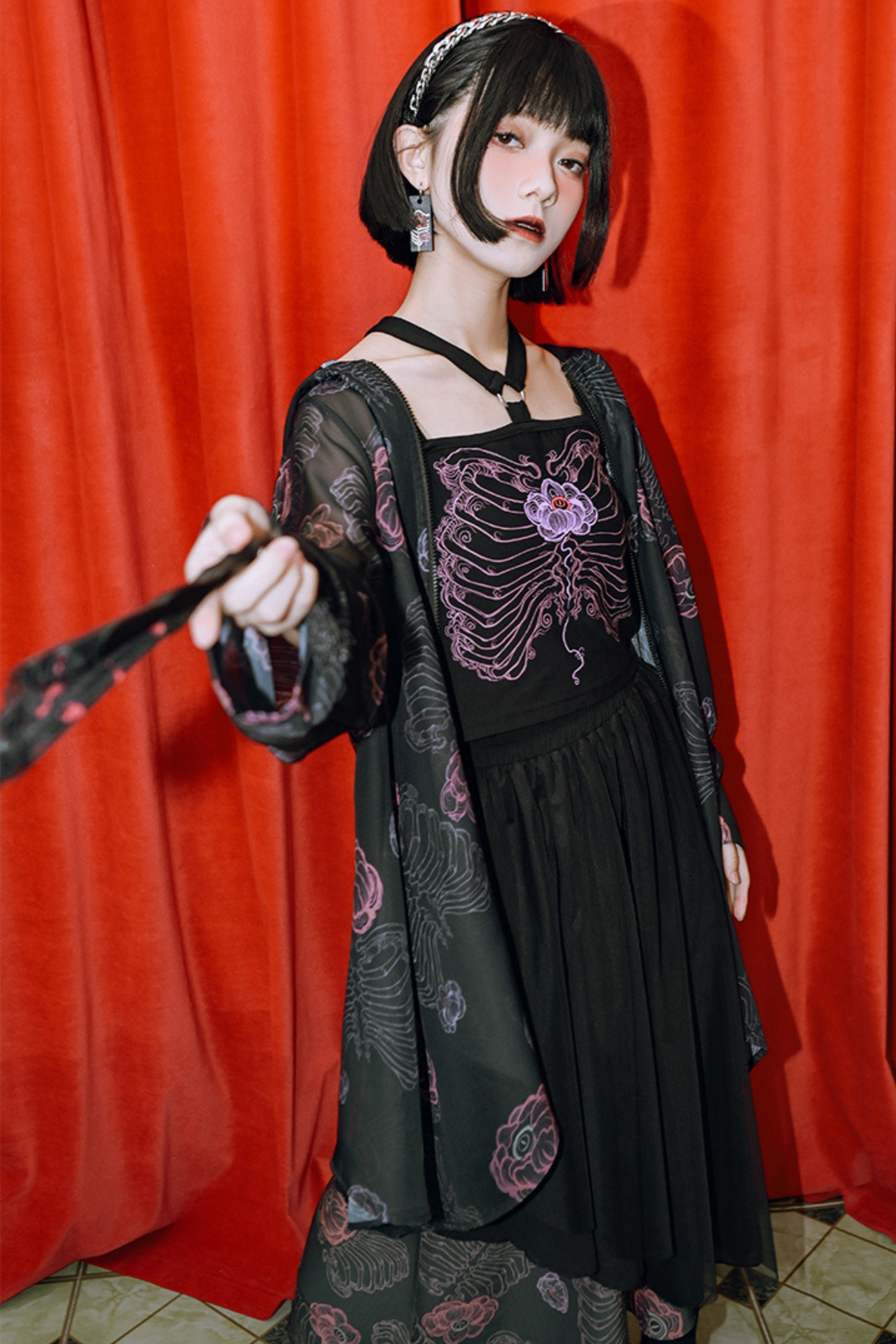 シャツ サンフラワーボーン フード付きシフォン