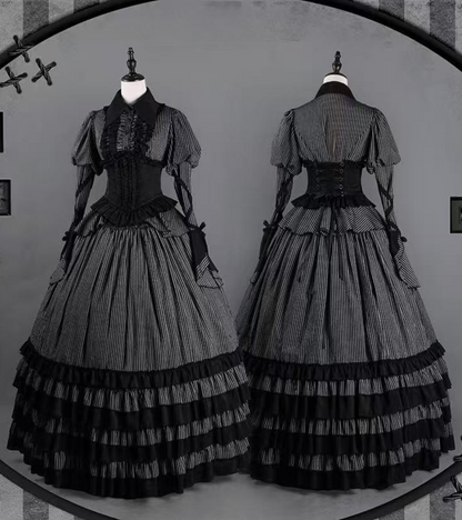 Hemd mit Zwickelärmeln + Reservierungen Rock gestreiftes Korsett Dunkel