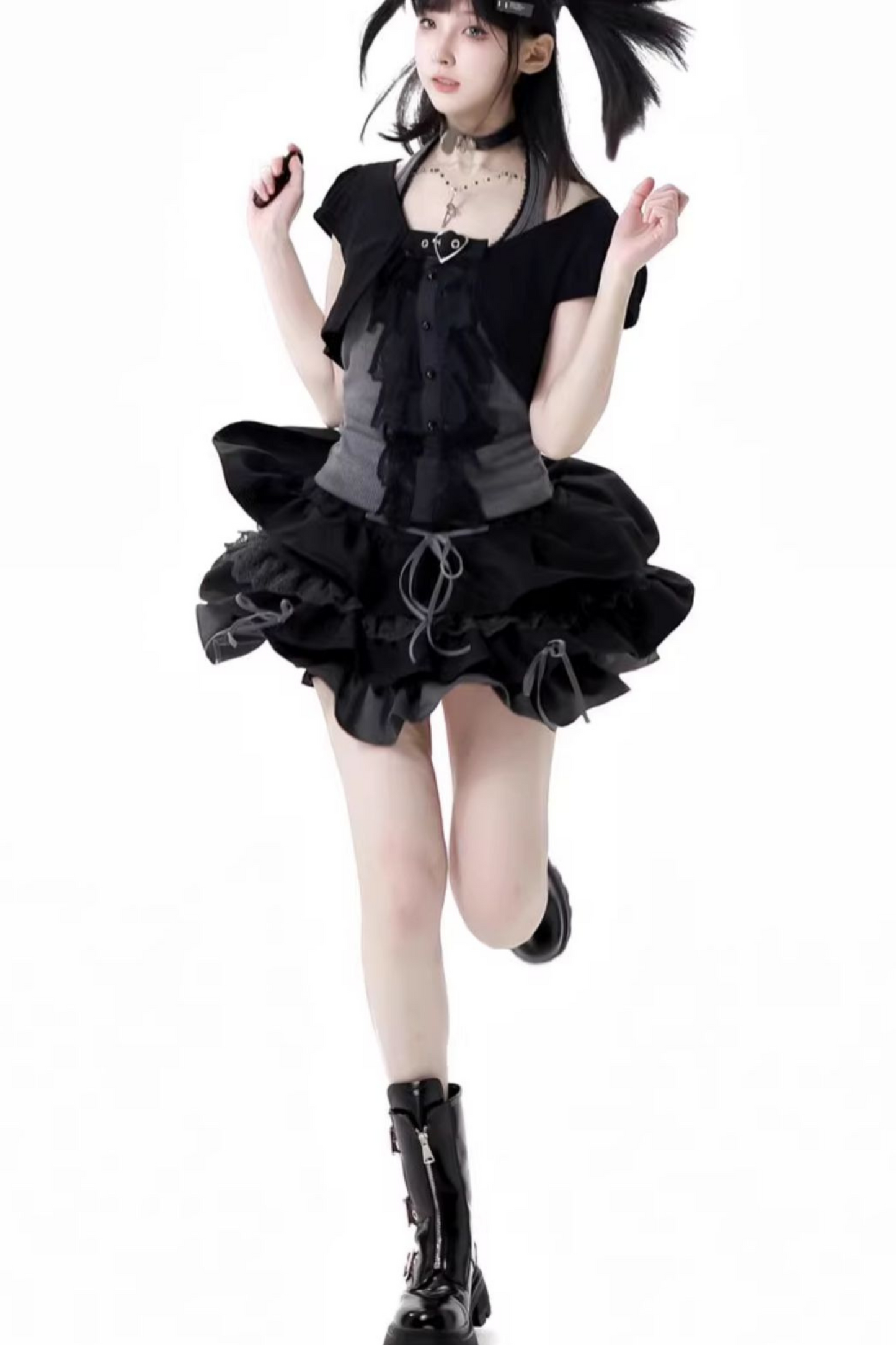 short neck cardigan lace top halter skirt + Vintage