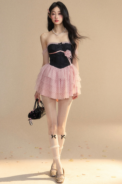 Top Spitze Rosa Tube Schwarzes Kleid