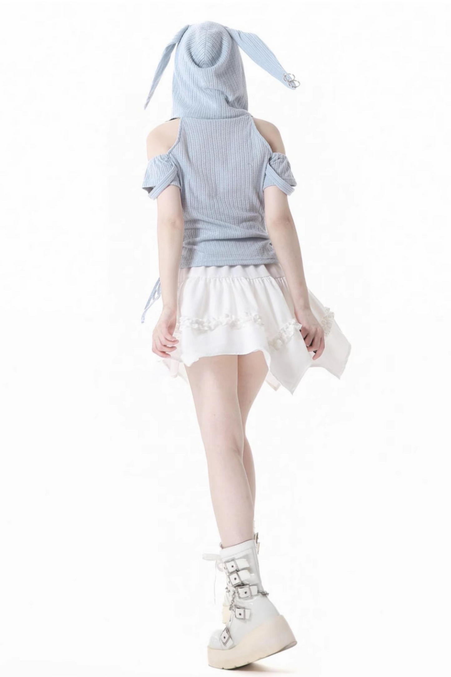 トップスカート + オフショルダーのウサギのフード付きケーキ