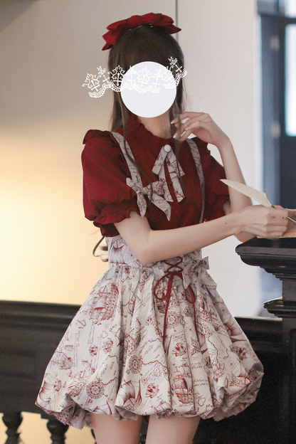 ジャンパースカート＋シャツスリーブアイテム）バルーンワインパフレッド（予約販売）