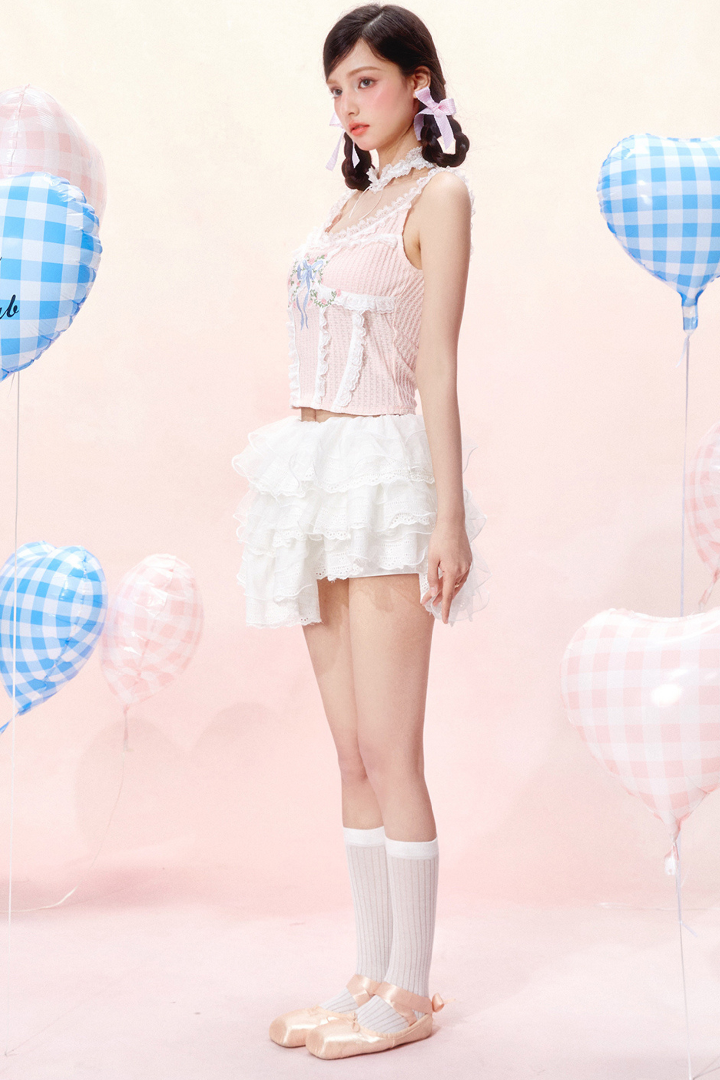 Design Top Korsett Spitze Süße Schleife