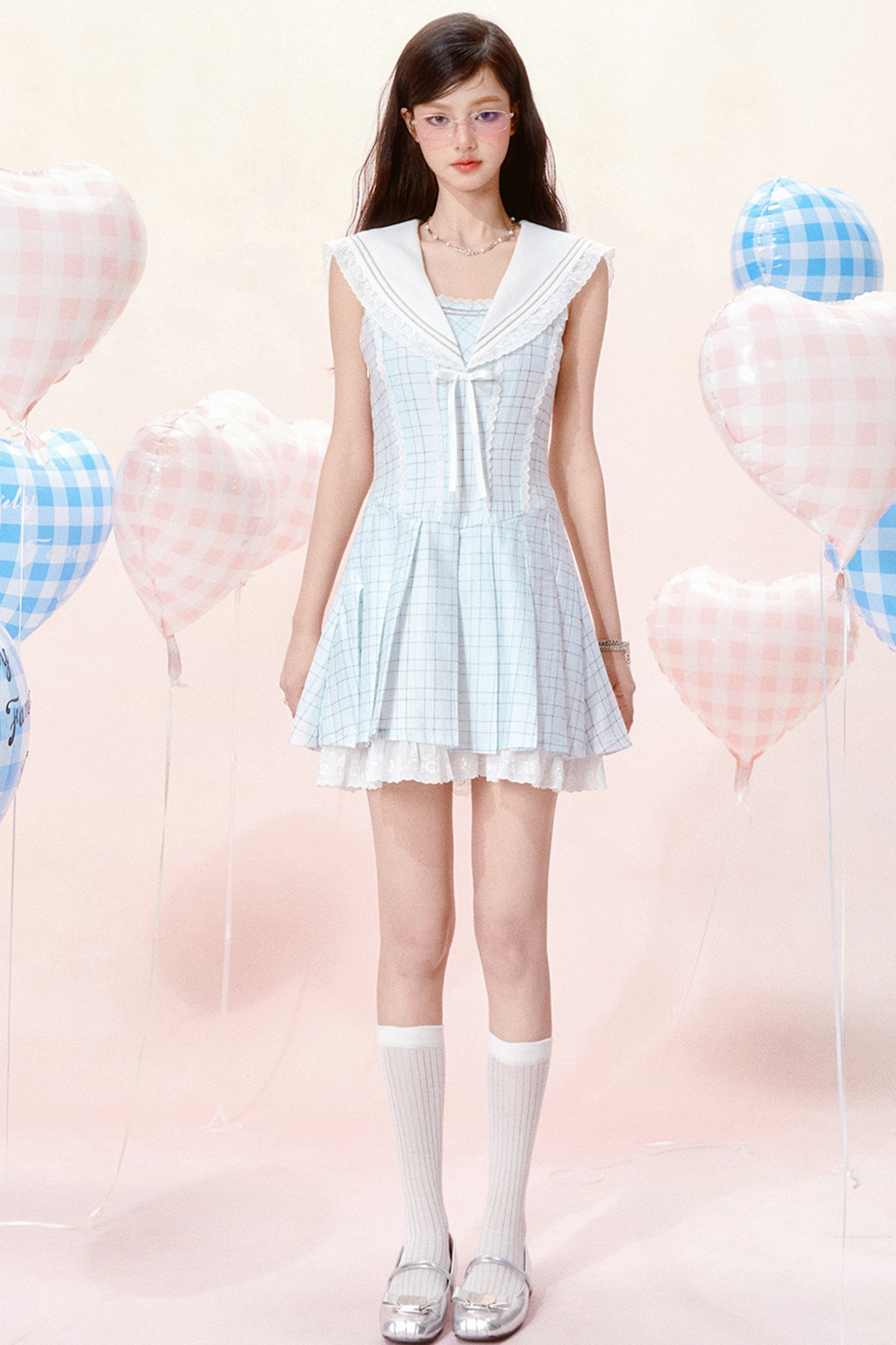 Kleid Karo Nautisch Ärmellos Chic