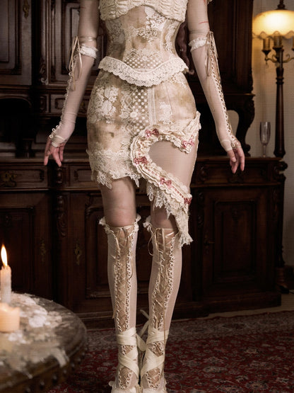 Skirt Cutout Side Accents Pink and Heart-shaped Lace Bow