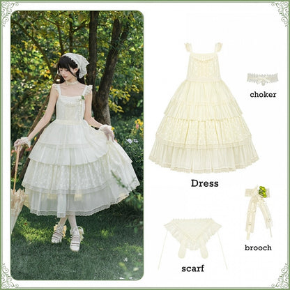 Kleid Schmetterling Creme Spitze JSK Set Lolita Lagen Voll gepatcht