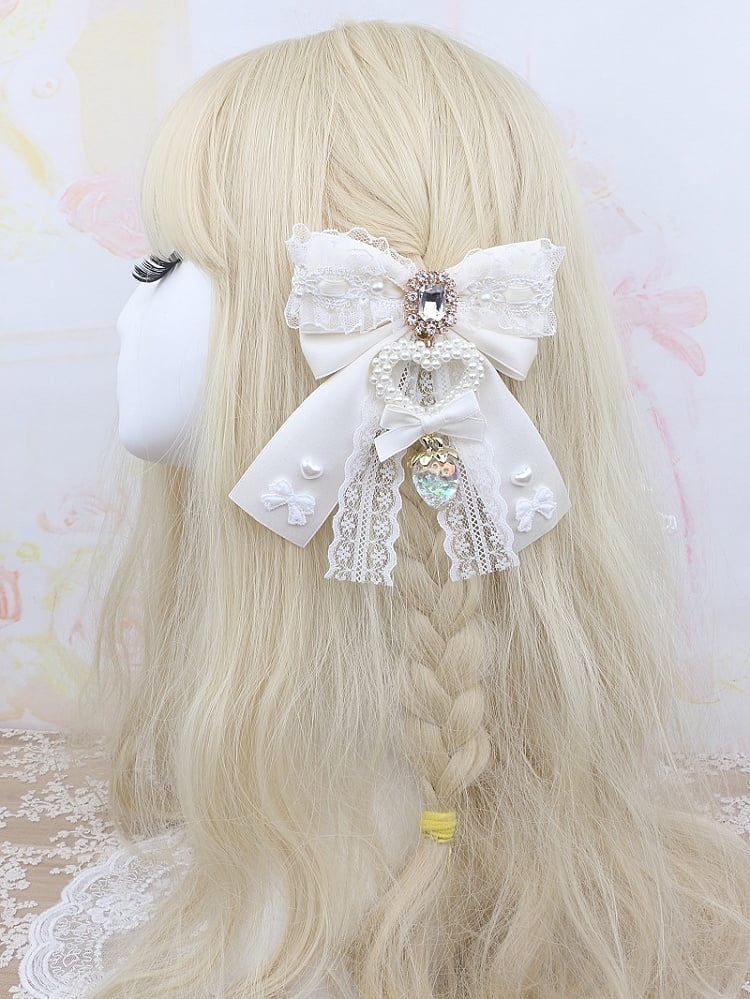 Large 4 Strawberry Options Color Bowknot Kei Charm Hairclip Heart Jirai