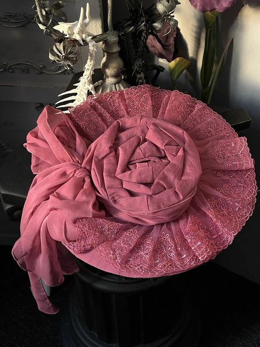 White/Purple/Pink Gothic Lolita Rosette Elegant Flat Hat