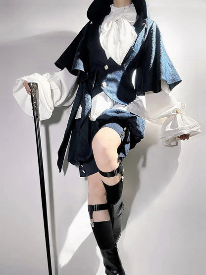 Fashion Ouji Oversized Lolita Blue Hooded Ears Jacket Bunny