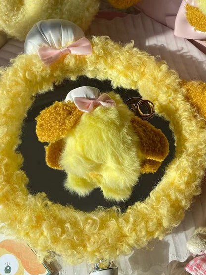 Bowknot Puppy Decorated Plush Keychain Yellow