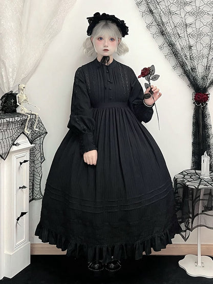 Gothic Long Sleeves Kuro Lolita Waist Black High All Dress