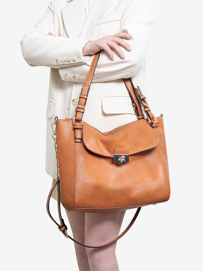 Bag Brown Tote Faux Chain Strap Vintage Leather With Soft