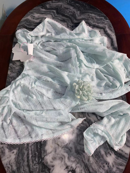 Lace-trimmed Cardigan Blue Protection Ruffle Cascading Semi-Sheer with Sun Accents