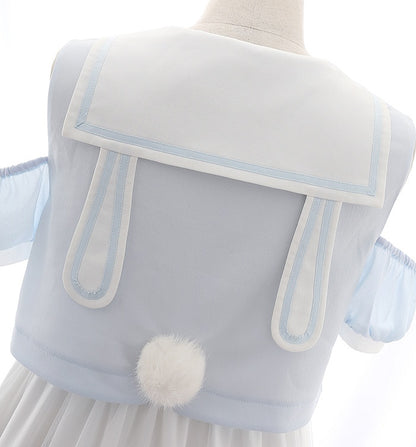 首輪 ピンク/ブルー ウサギの耳としっぽのディテール セーラーシフォンバック