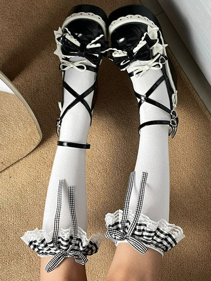 Calf White Cuff 2 Plaid Socks Pattern Options Black Ruffled