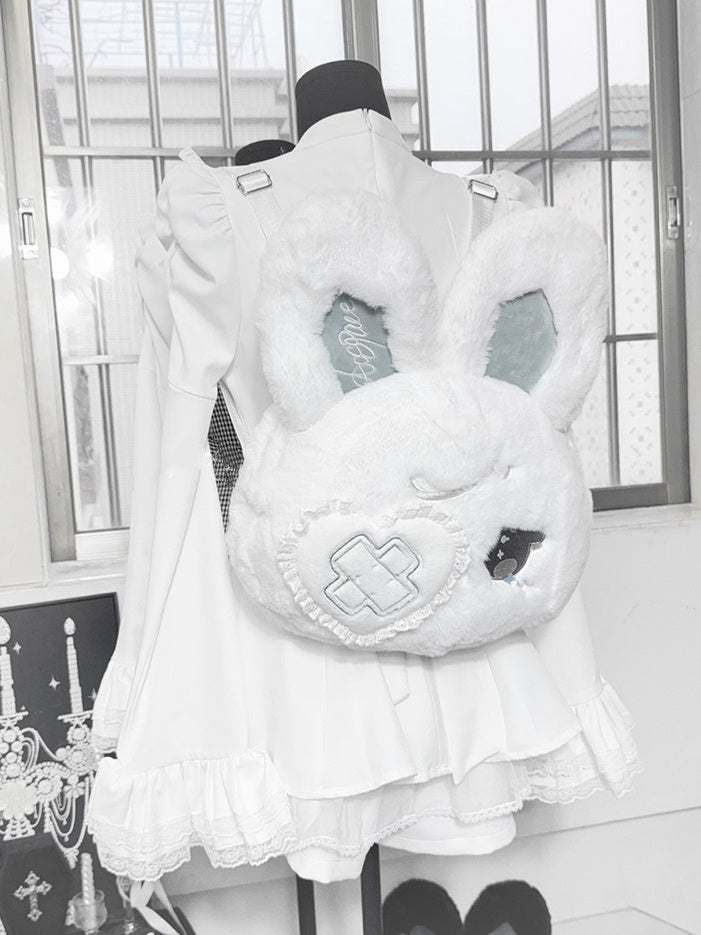 Eye Black White with Design Bendable Heart Patch Kawaii Ears / Bunny Plush Backpack