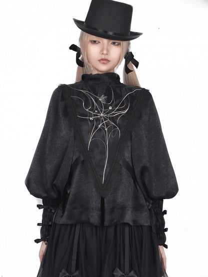 Blouse Embroidered with Detachable High-Neck Sleeves Black Spiderweb Lolita Long Gothic Sailor Collar