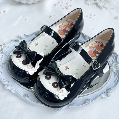 PU Black Sweet Lolita Low Heels with Crab Theme & Heart Snap