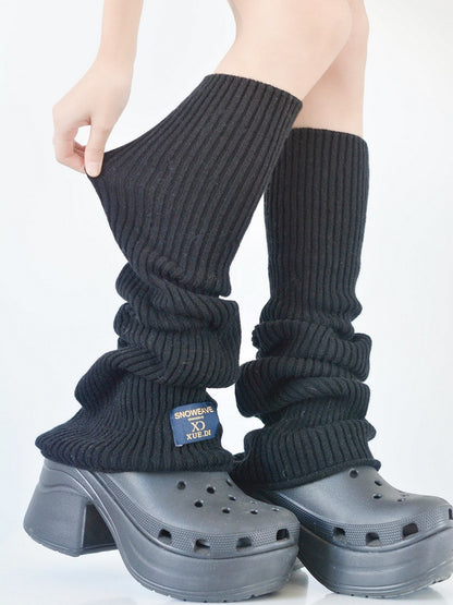 5 Colors Over Knee Knitted Leg Warmers with Patch Decoration