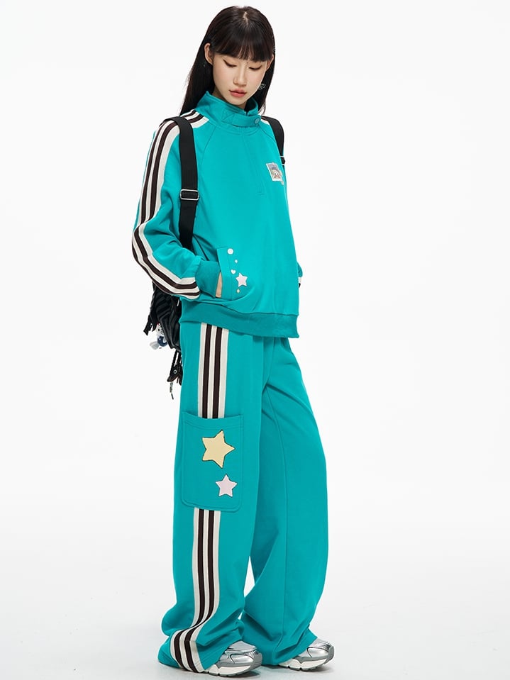 Pockets Striped Blue Side Sweatpants Cargo Sporty with Details