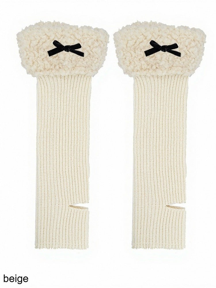 Four Colors Knit Plush Trim Leg Warmers with Bow - ModaSwings