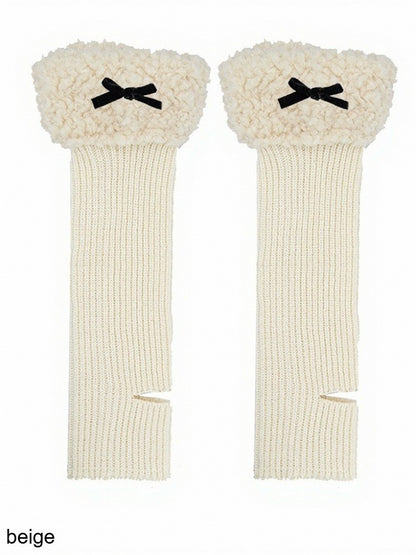 Four Colors Knit Plush Trim Leg Warmers with Bow - ModaSwings