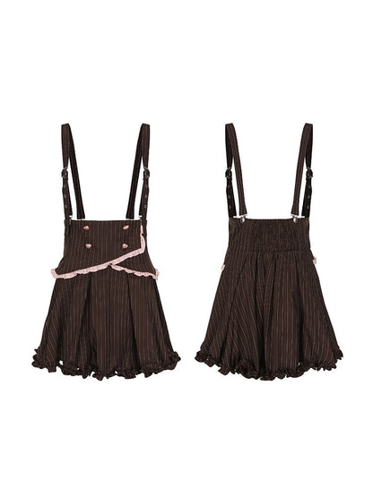 Elastic Size with Set: Straps Trim Black Striped Waist Skirt Adjustable Overall Ruffled Bloomers Plus