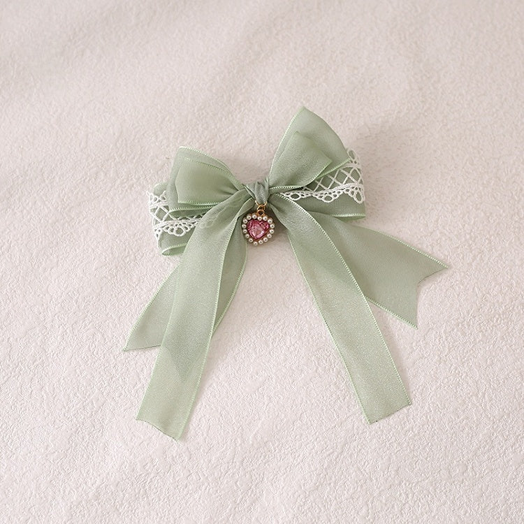 With Charm Bowknot Pink Hairclip Heart Lolita Sweet Green