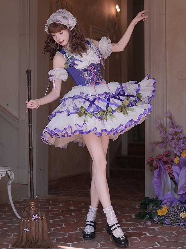 バイエルン / セット ブレザー クロップドトップ フルスカート コルセット ロリータ アウトフィット - スタイル ウエストコート パープル オクトーバーフェスト