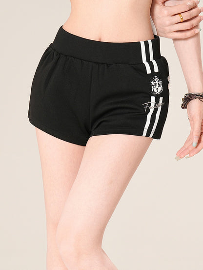 ブラック/グレー 伸縮性ウエスト カジュアルショーツ