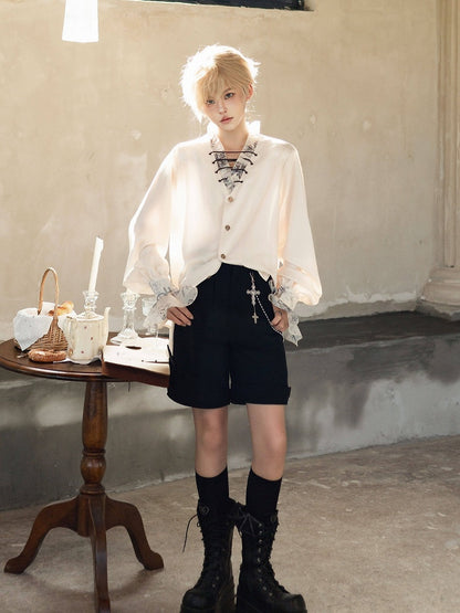 Classic Ouji Lolita Shirt with Short and Long Sleeves - Magic Skirt Cat