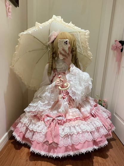 Skirt and Sweet Bead Lolita Dress Detachable Details Pink Tiered Bows